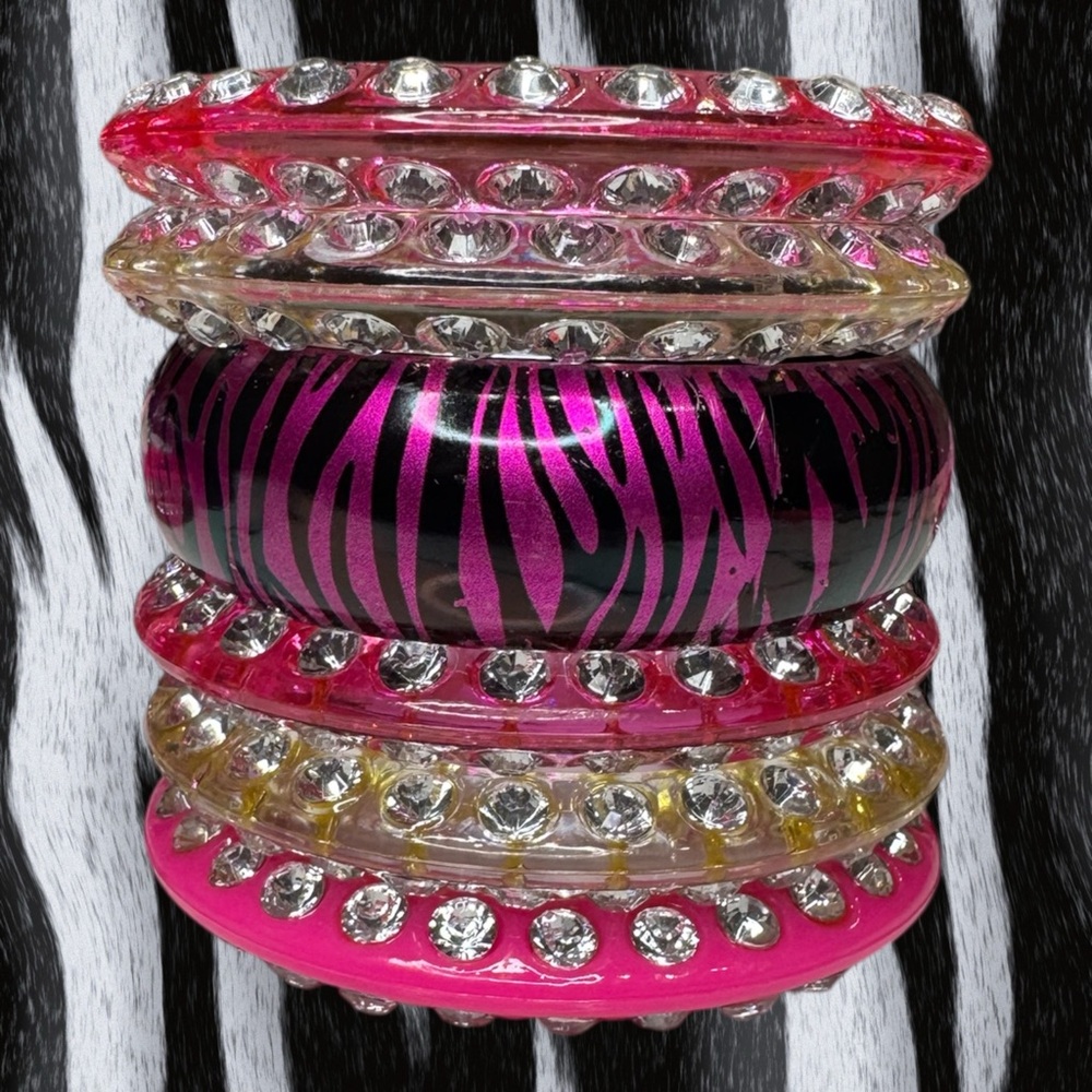 Deadstcok Pink and Black Zebra Print Bangle Set
